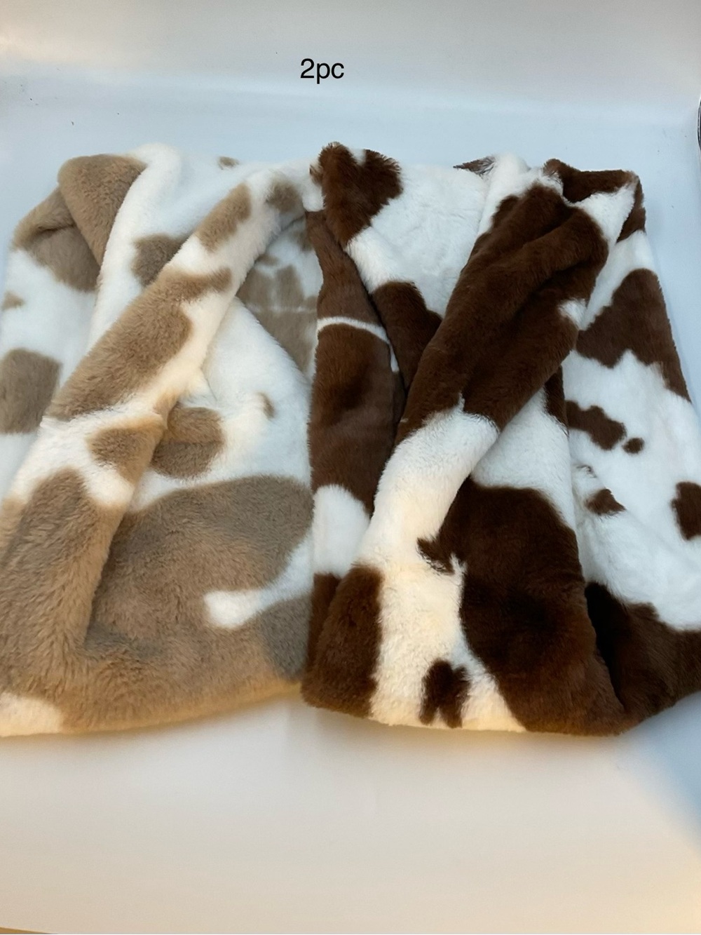 Faux Fur Cow-Print Scarf Wraps - Brown & Tan
